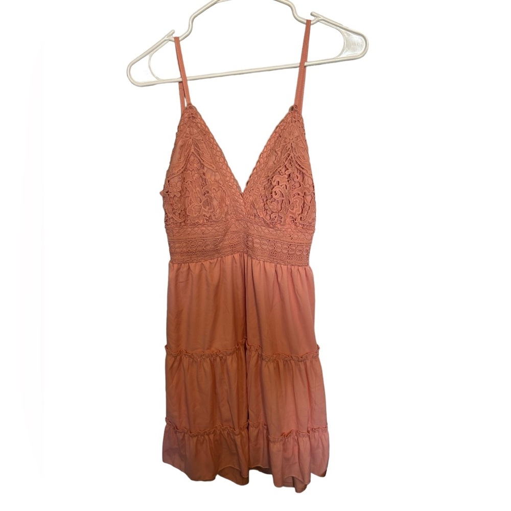 ECOWISH V-Neck
Spaghetti Strap Bowknot Backless  Lace Mini
Swing Skater Dress L